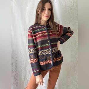 Vintage 1990s Crystal Kobe Fair Isle Knit Cardigan Folk Sweater